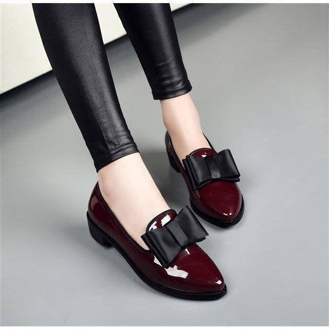 Angèle- Mocassins en cuir PU à talons carrés pour femmes