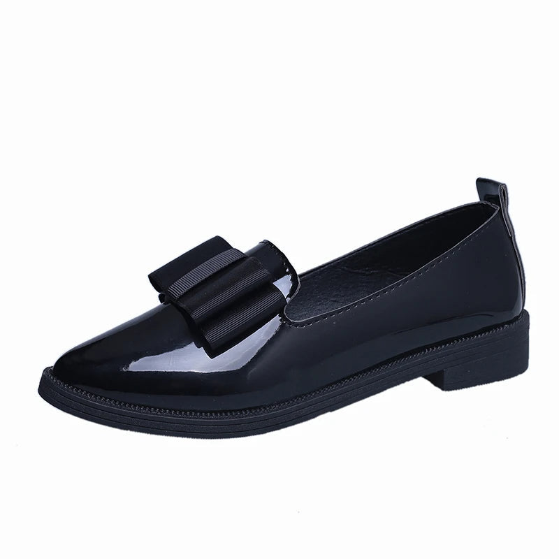 Angèle- Mocassins en cuir PU à talons carrés pour femmes