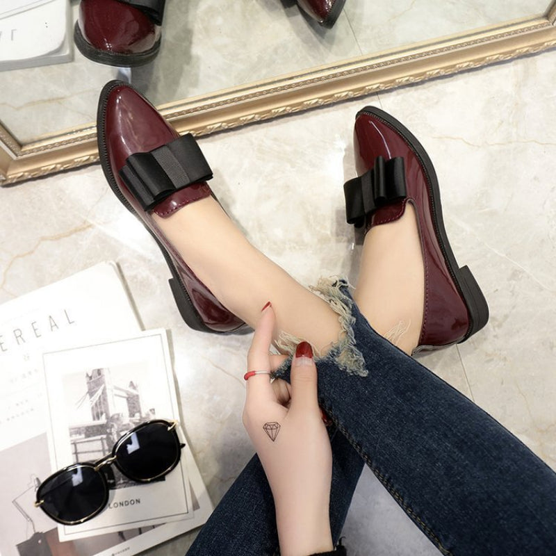 Angèle- Mocassins en cuir PU à talons carrés pour femmes