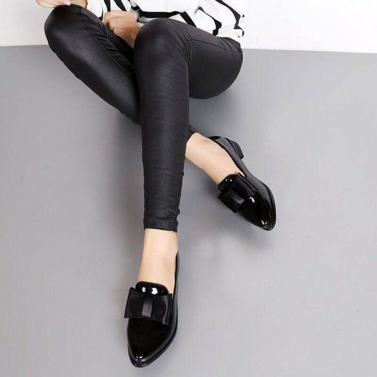 Angèle- Mocassins en cuir PU à talons carrés pour femmes