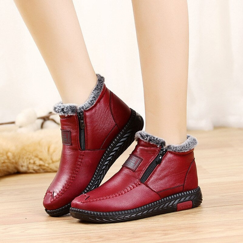 Liliane- Bottes en cuir coton imperméables et antidérapantes